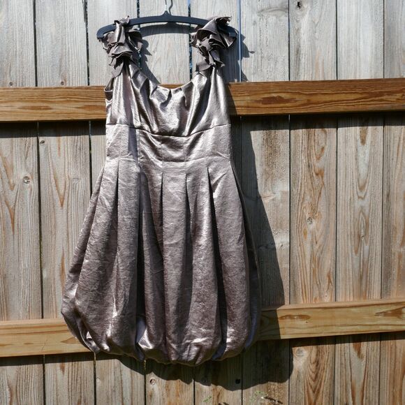 MAGGY LONDON Cocktail Dress Metallic Taupe Sleeveless Bubble Hem Evening Size 8 - Picture 1 of 7